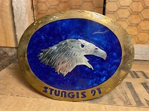 Hebilla de cinturón de cabeza de águila con incrustaciones Sturgis 1991 vintage 2 de 6 - Imagen 1 de 5