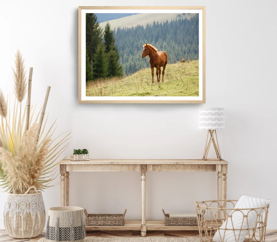 Horse Print, Mountain Wall Art, Forest & Trees Framed Nature Wall Art, Animal - Image 1 of 1