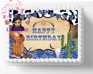 Customized Cowboy Western Theme Edible Image Birthday Edible DIY Cake Topper - Picture 1 of 1