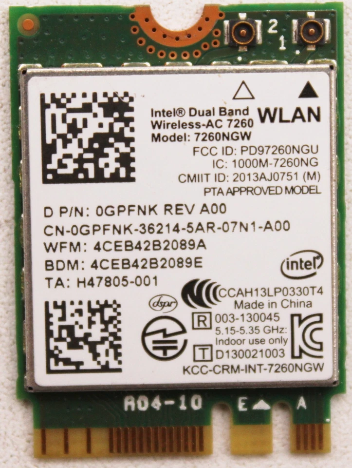 Intel Dual Band Wireless AC7260 WiFi Bluetooth 4.0 Netzwerkkarte - Bild 1 von 1