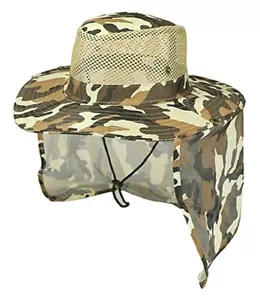 Wide Brim Mesh Crown Neck Flap Boonie Slouch Hat UV Protect Breathable Brown Cam - Picture 1 of 3