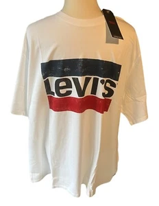 Levi's Logo Classic T-Shirt Men Size XXL Big & Tall White Color Big Logo Stripe - Picture 1 of 2