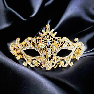 Gold Masquerade Mask, Crystal Eye Mask, Party Mask, Prom Mask, Mardi Gras Mask - Image 1 of 4