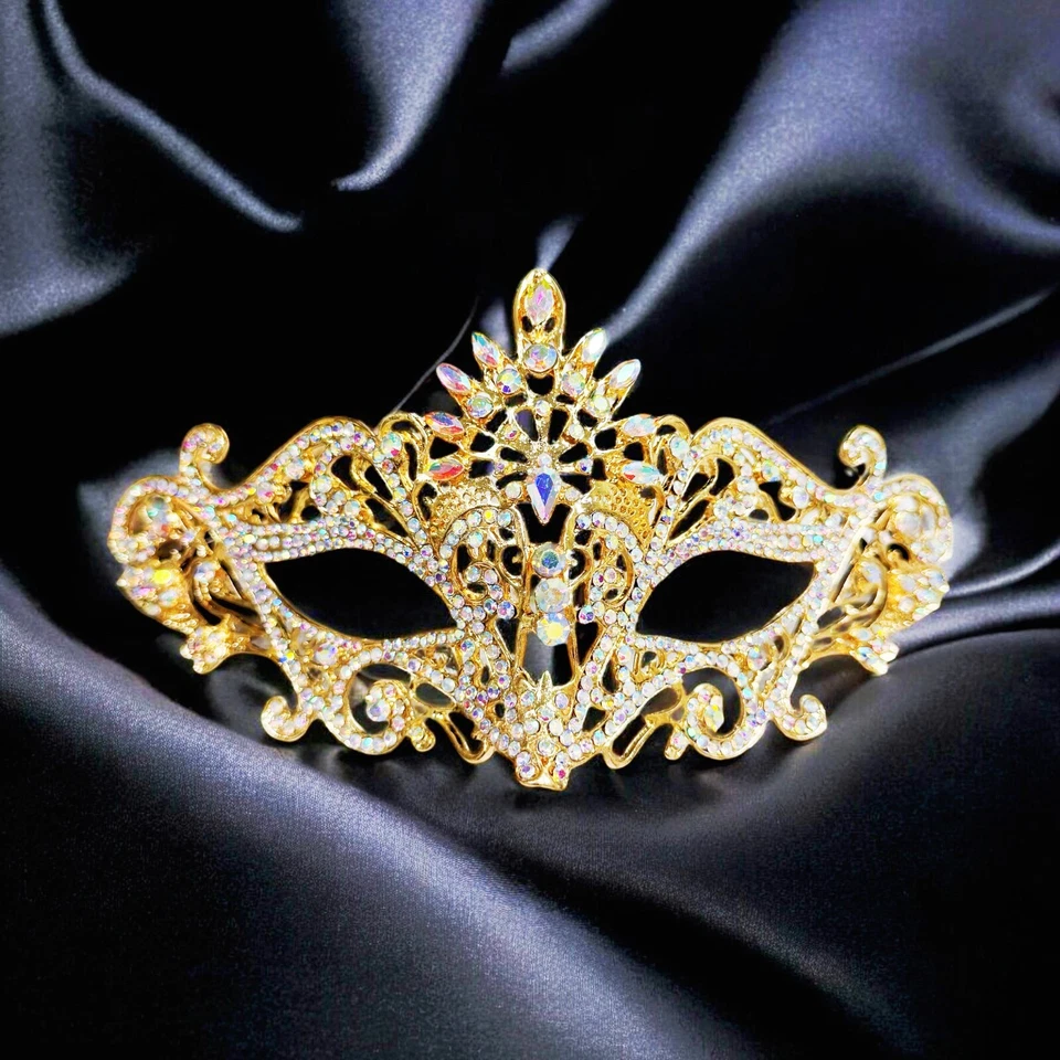 Gold Masquerade Mask, Crystal Eye Mask, Party Mask, Prom Mask, Mardi Gras Mask - Image 1 of 4
