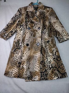 Robert Louis Women's Snakeskin Print Trench Coat Double Breasted 3/4 Sleeve S - Picture 1 of 6