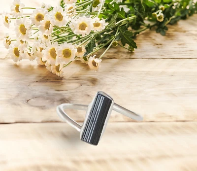 Natural Black Raw Tourmaline  925 Sterling Silver Ring, Best Gift, Wedding Ring - Image 1 of 4
