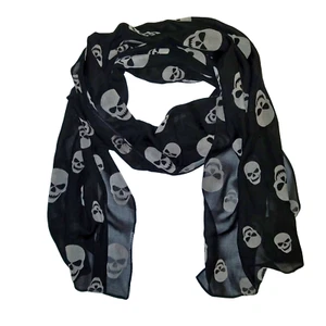 Torrid Scarf Black Gray Sheer Burnout Skulls 71” x 17” - Picture 1 of 2