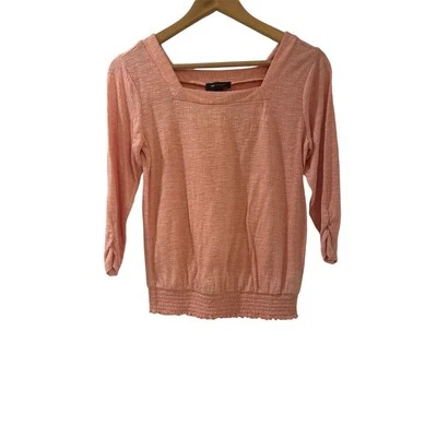 AB Studio Blouse Womens XS Pink 3/4 Sleeve Square Neck Top Elastic Hem Crepe - Image 1 of 4