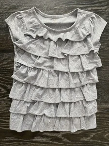 GYMBOREE 7 Girls Center Stage Gray Ruffled Tired T-Shirt Top EUC - Picture 1 of 3