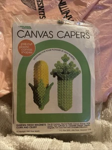 Canvas Capers Garden Fresh Magnets #202 Corn & celery Plastic Canvas Kit 1980!!! - Picture 1 of 2