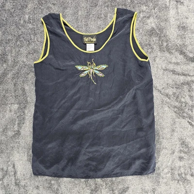Camiseta sin mangas Bob Mackie Usable Art Negra Bordada Libélula Seda Talla Pequeña Foto 1 de 4