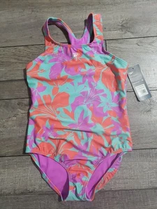 Speedo Girl's Swimsuit One Piece Closed Racerback Sz 12 - Picture 1 of 6