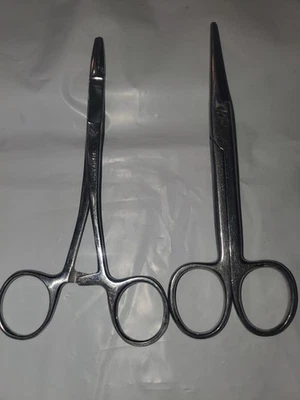  2 Pcs Surgical Instruments 5. 5" Serated forceps and 5.75"scissors  - Image 1 of 4