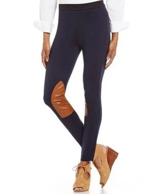 Calça Leggings Polo Ralph Lauren Azul Marinho Algodão Couro Patch Skinny Tamanho SP - Imagem 1 de 4