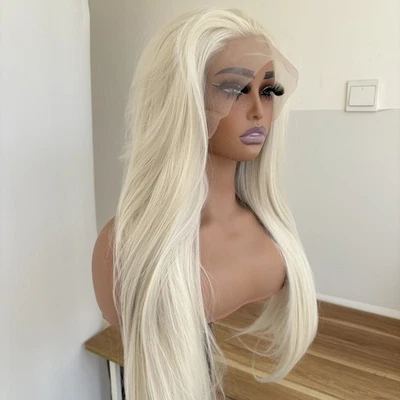 HD Lace Front Wig Platinum blonde Long Straight Synthetic Hair Heat Resistant - Image 1 of 4