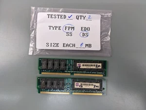 (2) 8MB FPM SIMMs, 72-pin RAM Memory Sticks (16MB Total) - Picture 1 of 3