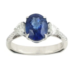 Anillo de compromiso para mujer oro blanco de 18k zafiro azul y joyería de di... - Imagen 1 de 7