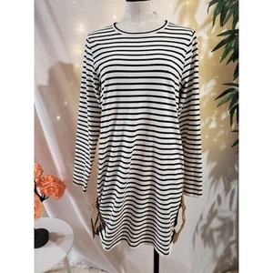 Derek Lam 10 Crosby Striped Cotton Buckle Shift Mini Tunic Dress Size L Buckle - Picture 1 of 10