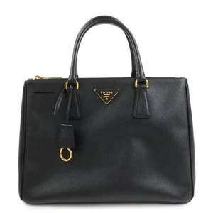 PRADA Triangle Logo Galleria Saffiano Leather 2Way Bag Black 1BA274 Used F/S - Picture 1 of 24