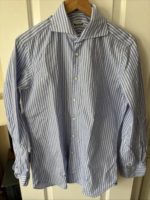 Ascot Chang - The Armoury - Thomas Mason Blue Striped Dress Shirt 15.5x34 - Image 1 of 4