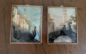 Rückseite Silhouette konvexe Glasmalerei Vintage Szenen von Venedig - Bild 1 von 7