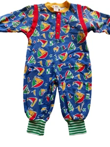 Vintage Gymboree Strampler Segelboote blau Regenbogen Etikett 90er XS 9 Monate Streifen - Bild 1 von 12