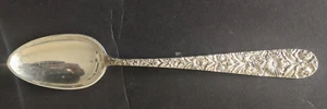 19thC WF Bissing Reposse Sterling Large Serving Spoon Roses & Asters 11.5in 137g - Picture 1 of 13