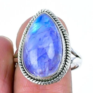 Blue Moonstone Gemstone Wife Statement Wedding Unique Ring Sterling Silver US 9 - Picture 1 of 7