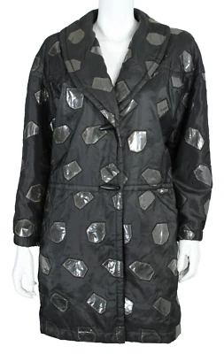 COURREGES Vintage Gray Poly Techno Geometric PVC Applique Toggle-Front Coat 36 - Image 1 of 4