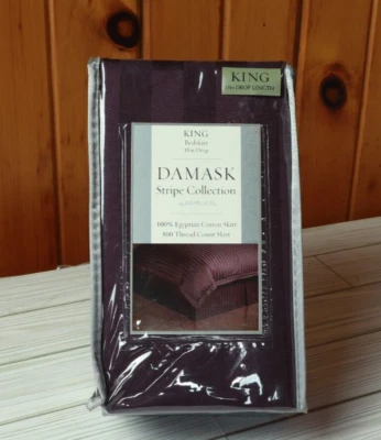 Wamsutta Damask Stripe King Bedskirt Purple | 15” Drop 500TC Brand New - Image 1 of 4