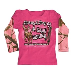Buck Wear Girl's Ribbons & Bows & Camo Clothes T-Shirt, Realtree PInk Camouflage - Picture 1 of 1