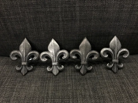 Fleur De Lis Pewter Drawer Knob Pulls Hardware Set of 4 Cover