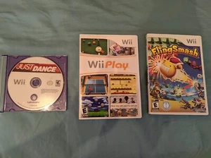 3 Wii Spiele Konvolut Lot. Flingsmash, Wii Play, Just Dance.  - Bild 1 von 4