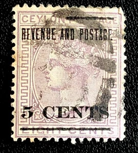 CEYLON 1885/1890-5c OVERPRINTED ON 8c REVENUE STAMP-QUEEN VICTORIA-USED - Picture 1 of 3