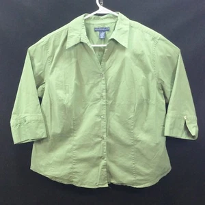 Mountain Lake II Blouse Shirt Size 1X 3/4 Sleeve Green Stretch Button Front - Picture 1 of 5