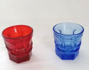2 Vintage Fostoria Argus Flat Juice Glasses Blue Red Henry Ford Museum HFM - Picture 1 of 2