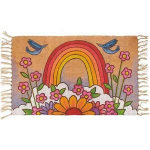 Rainbow and Flowers Indoor/Outdoor Rug 34" x 20" Primitives By Kathy NWT - Picture 1 of 4