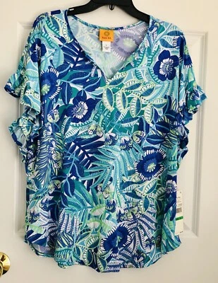 红宝石 RD. 女式 T 恤尺寸 LARGETEXTURED RAINFOREST 花朵短袖 PS2102 — 第 1/4 张图片