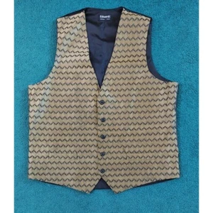 Edwards Vest Black and Gold Formal Casual Lattice Print Button Up Vest - Picture 1 of 9