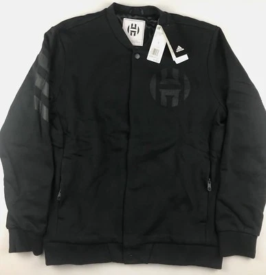 Jaqueta Adidas Masculina Grande Preta James Harden 3 Listras Vida Zíper Completo Varsity $135 - Imagem 1 de 4