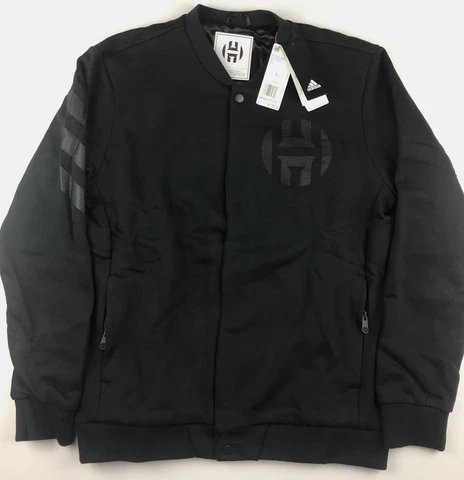 Adidas Mens Large Black James Harden 3 Stripe Life Full Zip Varsity Jacket $135 Cover