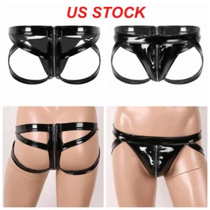 Lencería de cuero patentada Wetlook para hombre correas tirantes calzoncillos de altura baja ropa interior - Imagen 1 de 13