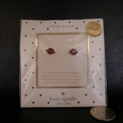 Kate Spade Things We Love Red Rhinestone stud earrings lips Gold tone !!! - Image 1 of 3