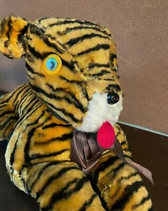 Vintage Large Carnival Plush Tiger w/ Green Googly Eyes - HEAVY! - Picture 1 of 9