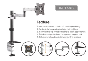 Durable LDT11-C012 Single Full-Motion Desk Mount for VESA Monitors HD Aluminium - Picture 1 of 10