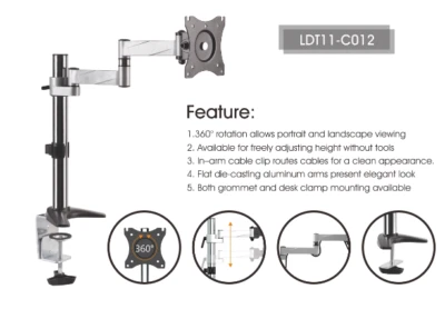 Durable LDT11-C012 Single Full-Motion Desk Mount for VESA Monitors HD Aluminium - Image 1 of 4