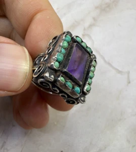 Vintage Matl Sterling Turquoise And Amethyst Ring Size 5.75 - Picture 1 of 14