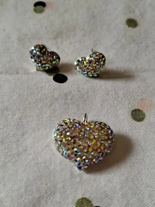925 Sterling silver Iridescent prismatic Crystal pendant & earrings set Heart - Picture 1 of 5