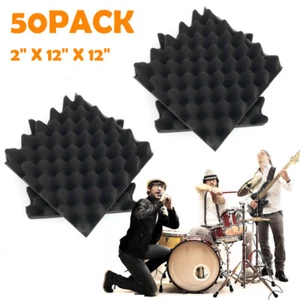 50pcs 12"X12"X2" Acoustic Foam Panel Wedge Studio Soundproofing Wall Tiles New - Picture 1 of 11