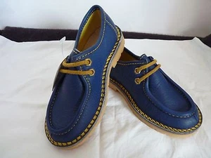 UNISEX LEATHER BLUE LACE UP RUBBER SOLE SHOES MADE IN ITALY NEW SIZE 26 - Picture 1 of 5